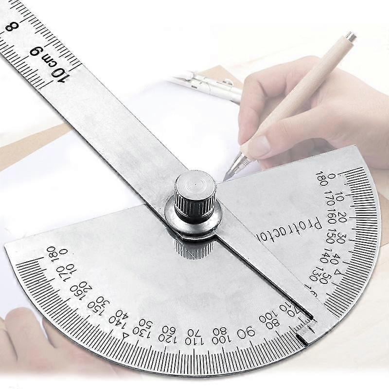 Stainless Steel Round Head 180 Degree Protractor Angle Finder Rotary Measuring Ruler Machinist Tool 10cm Craftsman Ruler