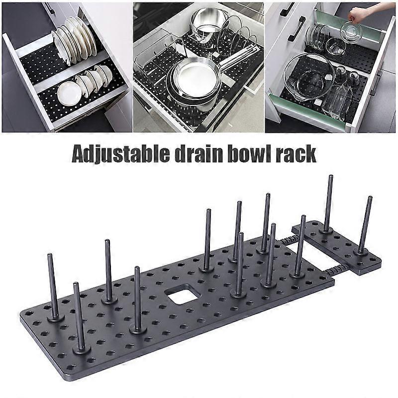 Expandable Kitchen Drawer Organizer Peg Board with Bottom Anti Slip Pad and 12 pegs Telescopic Board New