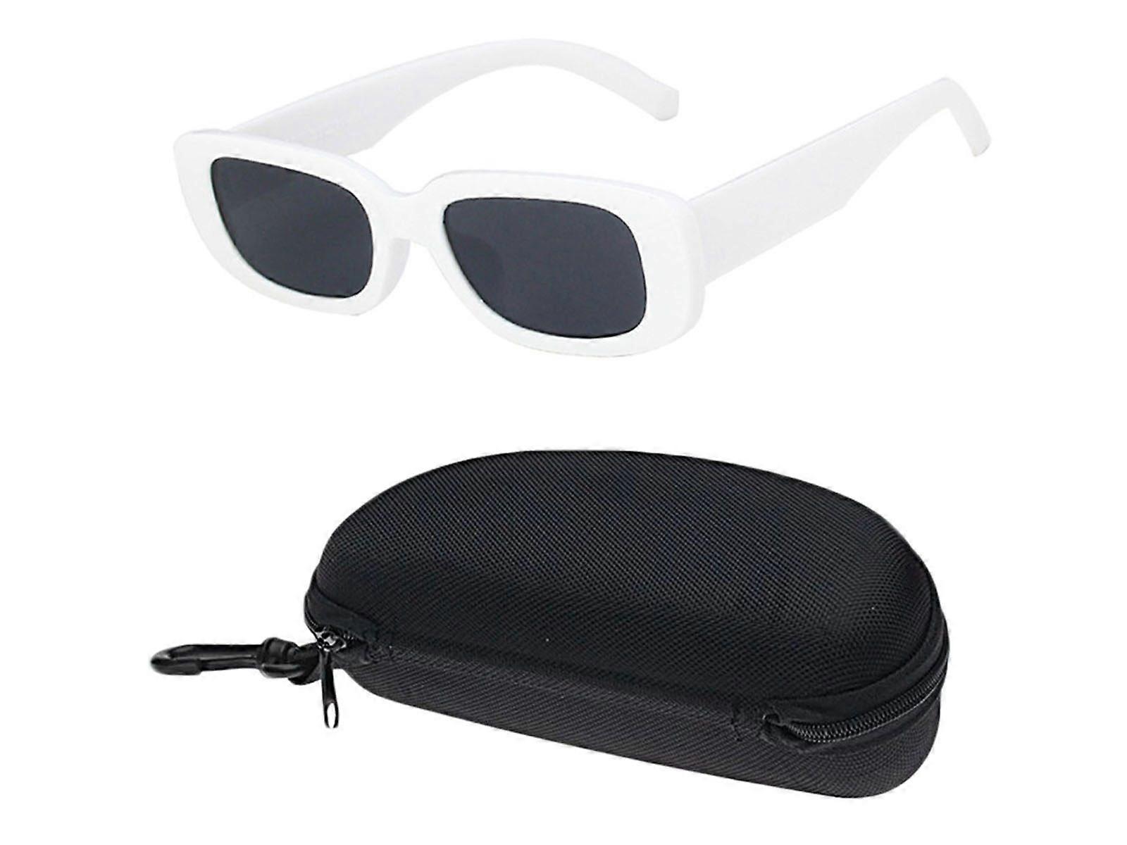Y2K Style Retro Sunglasses White Vintage Rectangle Square Sunglass with Case