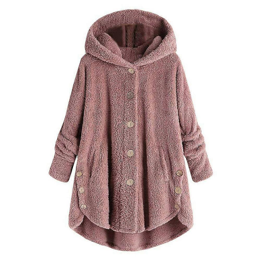 Women Winter Warm Fluffy Overcoat Button Jacket Tops Loose Hooded Outwear