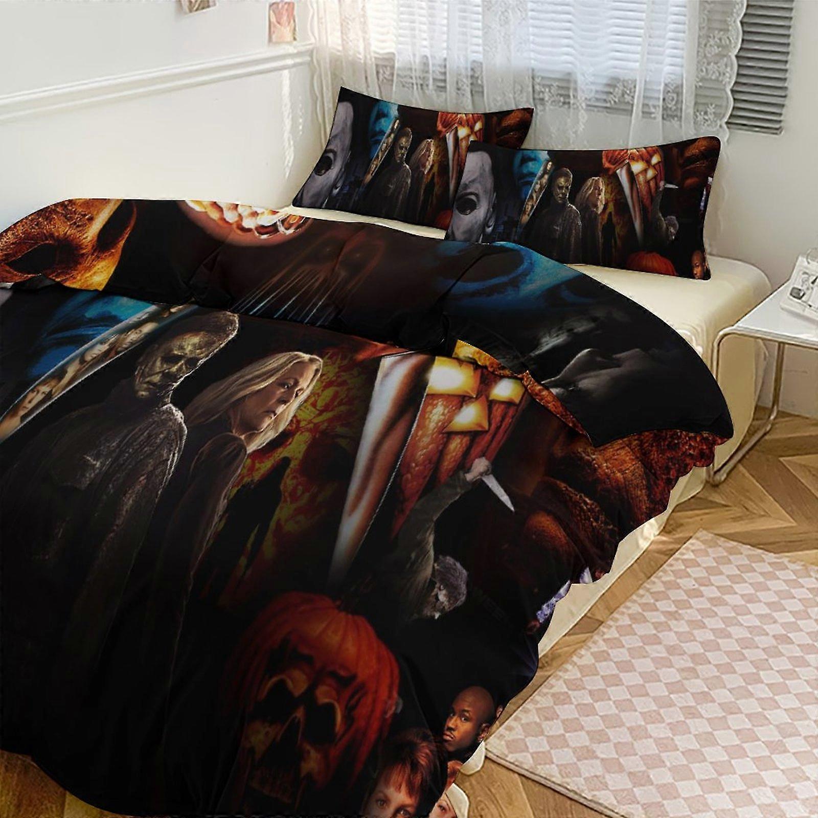 Prześcieradła g163 Michael Myers Print Zestaw pościeli Wzór kołdry Cove Set 3 sztuki 1 poszewka na kołdrę i 2 poszewki na poduszki dla kobiet mężczyzn nastolatków tq163 Prześcieradła