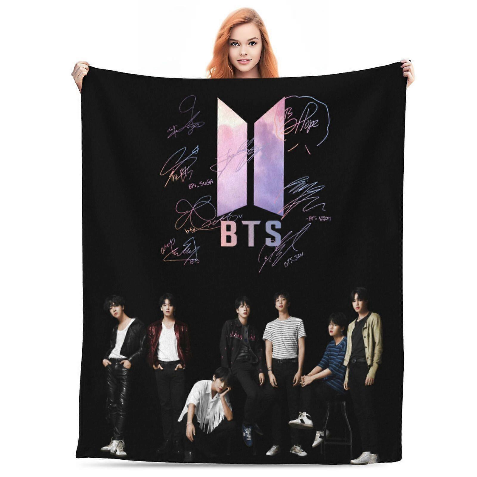 Kpop BTS Blanket Soft Cozy Lightweight Durable Plush BTS Throw Blanket Kpop BTS Flannel Fleece Blanket for Fans Kpop Lov-SYS26310