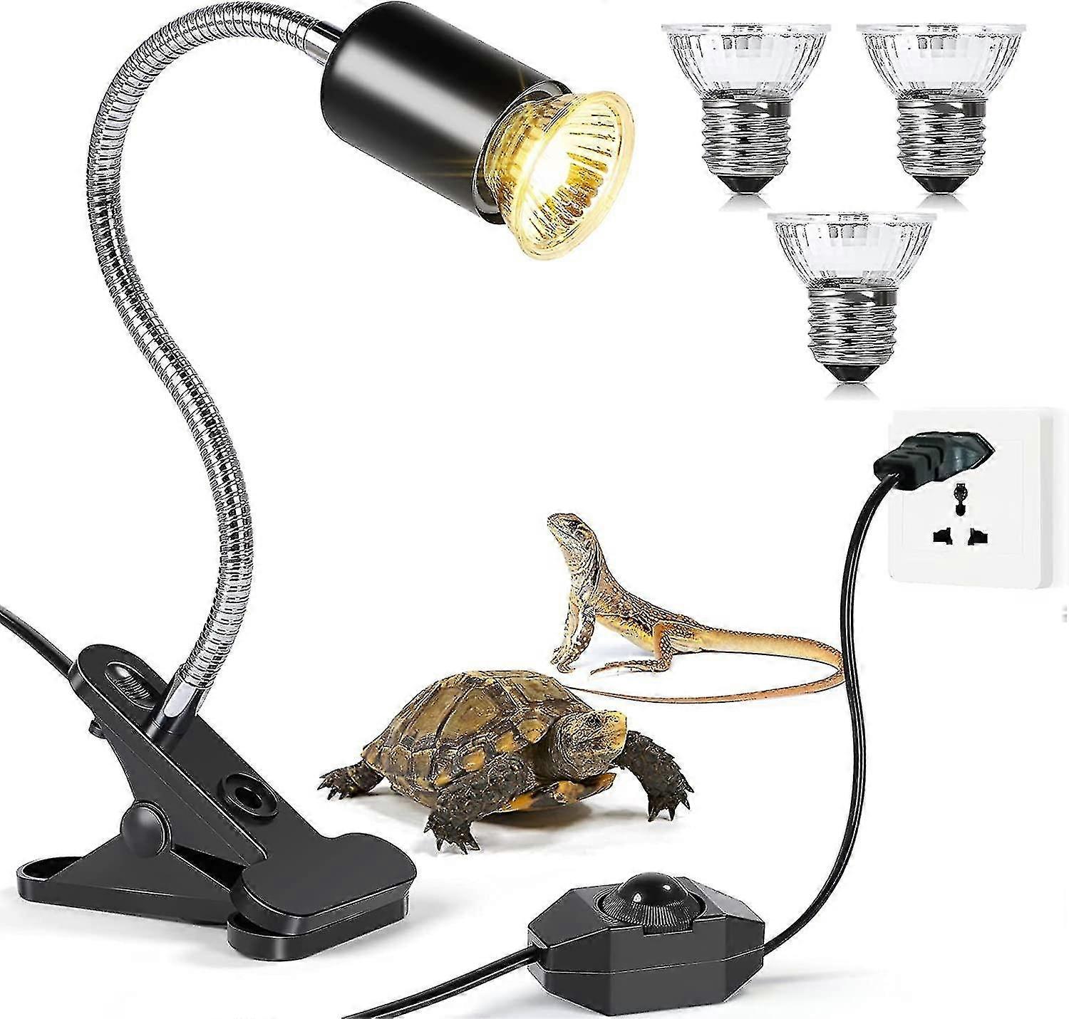 Turtle Heat Lamp, Heat Bulb, Terrarium Heat Lamp, Uvb Reptile Light With Stand And Switch, For Turtles, Snakes, Lizards, Amphibians Etc(3 Bulbs Includ