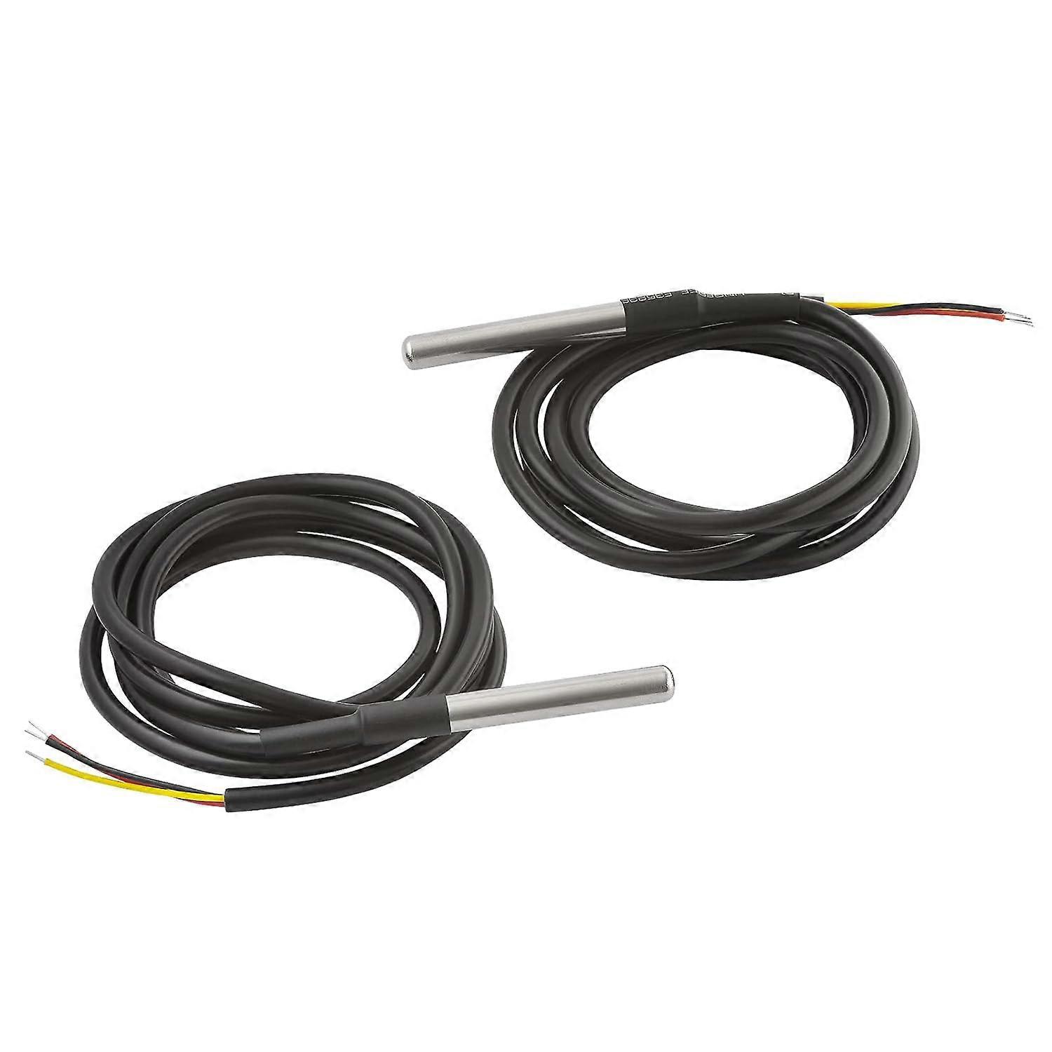2 x 1m Stainless Steel Digital Temperature Sensor Cable, Waterproof Compatible