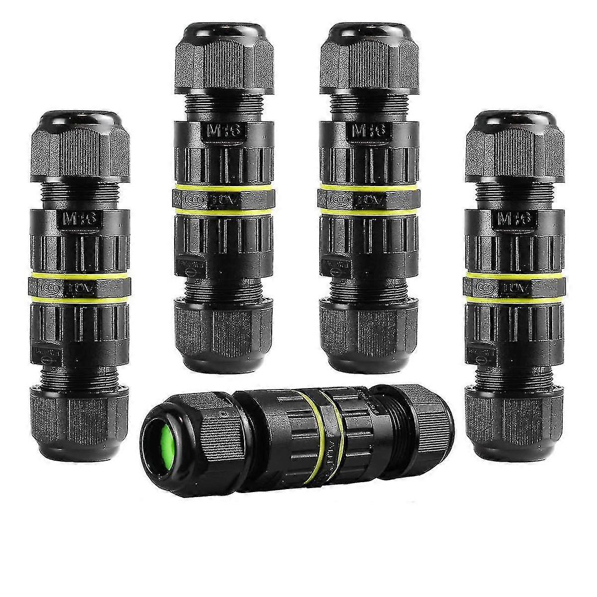 5pc Ip68 Waterproof 2 Way 3-core Junction Box Electrical Cable Connector M16 Wire Range(3.5-10mm)
