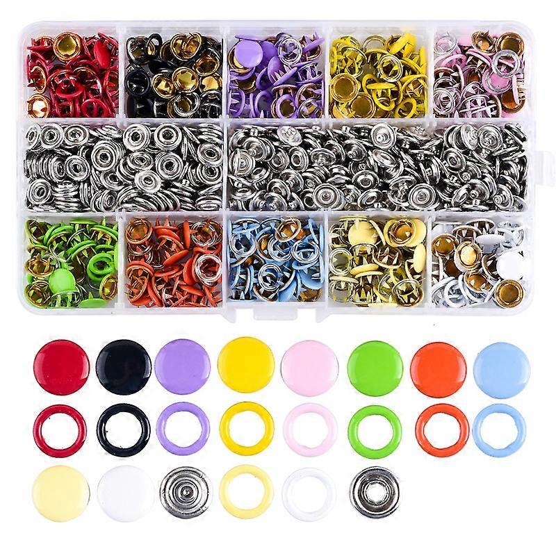 200Pcs Snap Fasteners Kit 10 Colors Five-Prong Buckles Hollow Solid