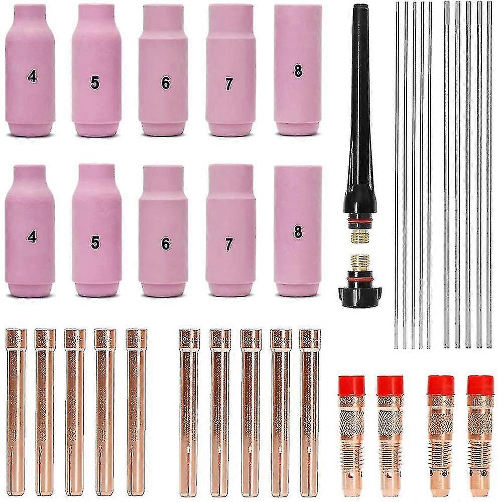 Tig Welding Accessories Set, Adapter Sleeves+ Housing+ Ceramic Nozzles+ Tungsten Electrodes For -26