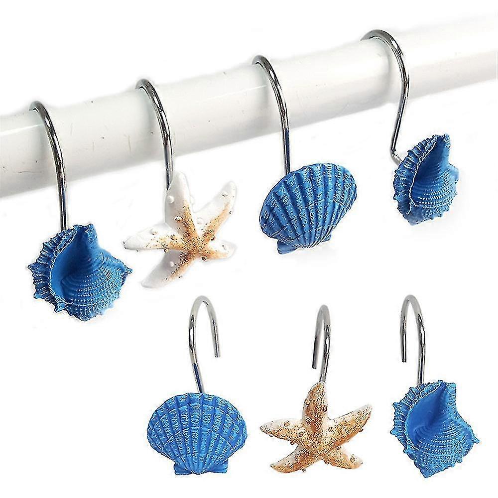 12pcs/set Seashell Shower Curtain Hooks Decorative Bath Curtain Hooks