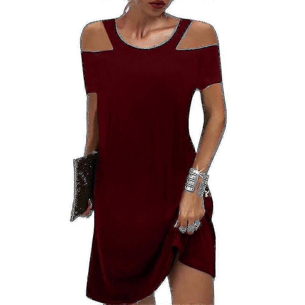 Womens Plain Shoulder Short Sleeve Mini Casual Shift Es