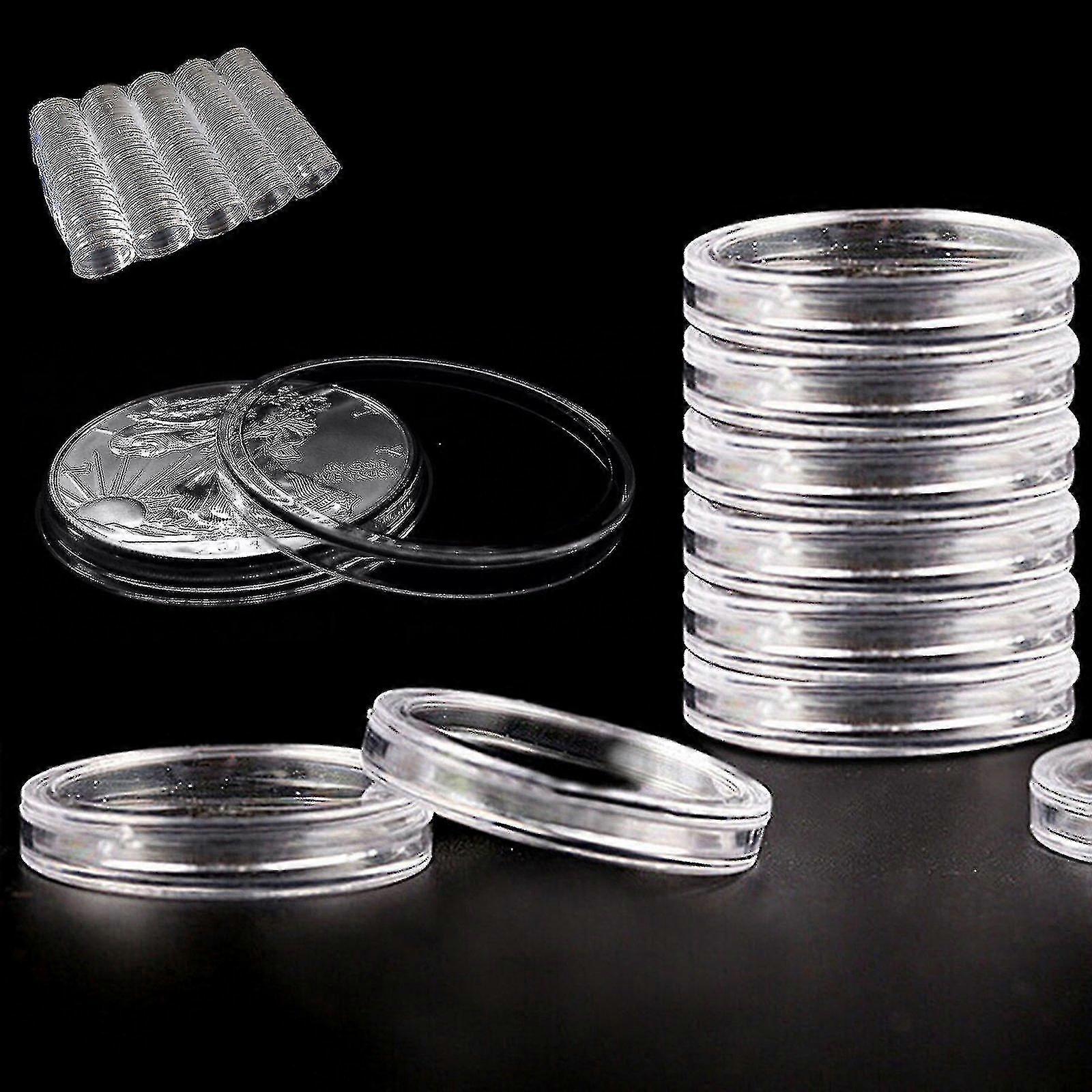 100pcs 40mm عملة حامل كبسولات واضحة تخزين مربع جولة عرض حالة حاوية