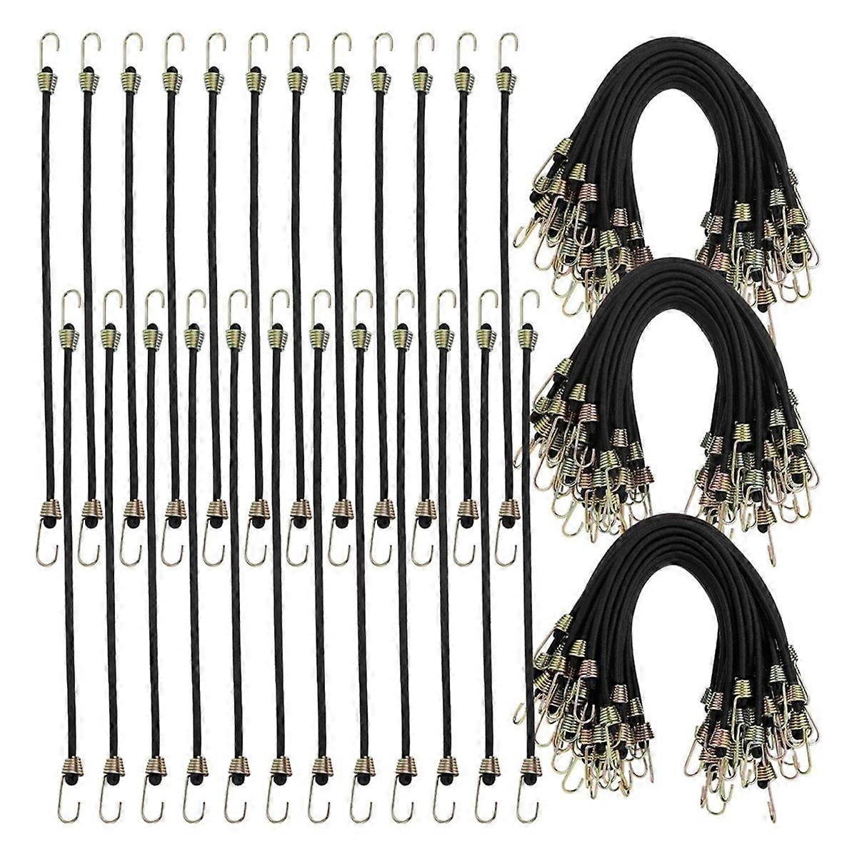 50 Pcs Mini Bungee Cords with Hooks Small Bungee Cords 10 Inch Black Short Elastic Bungee Strap for Luggage Bikes