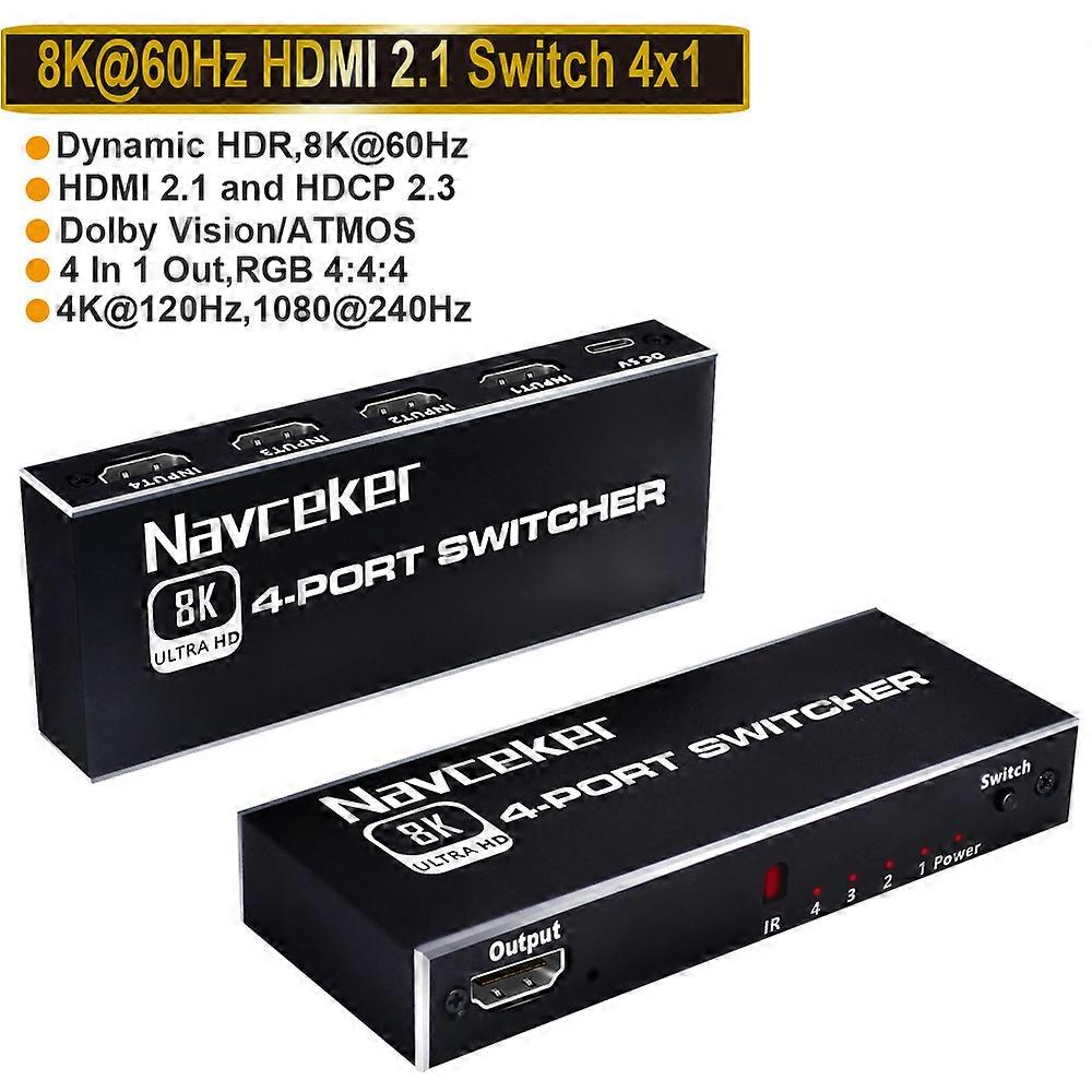 HDMI 2.1 Switch Splitter 120Hz 4 port HDMI 4K 120Hz Splitter Switcher 48gbps HDMI 2.1 Switch 8K with remote Dolby Vision For PS5