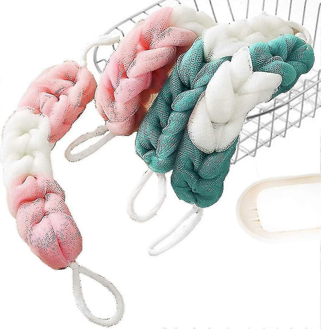 4 حزم طويلة تمتد الظهر الإسفنج مع حبل مقابض الظهر تنقية الجسم الإسفنج للاستحمام، حمام دش شبكة الإسفنج الجسم التنظيف العميق للرجال والنساء