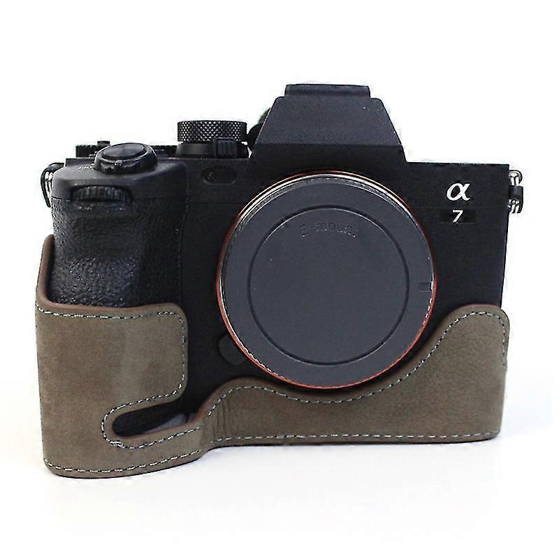 For Sony A7m4  /  A1  /  A7s Iii  /  A7s3  /  A7r5 Shockproof Camera Cover Genuine Leather Camera Bottom Case Protective Sleeve - Coffee
