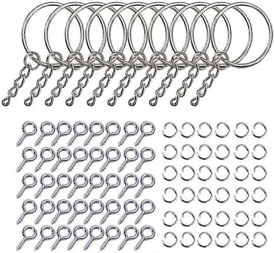 220 Accessories Metal Key Rings with Rings, Key Rings with Chain, Key Rings with Link Chain, for Key Rings and Crafts (Silver)