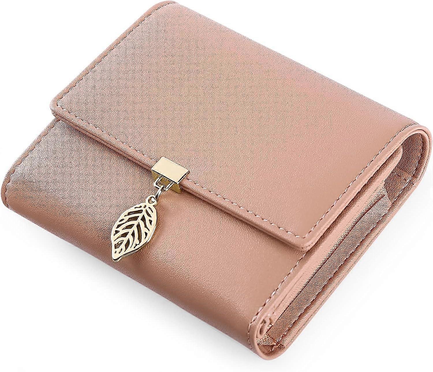 Taro Pink Women's Purse Delicate Leaf Wallet PU Leather Zipper Coin Wallet with 6 Credit Card Slots