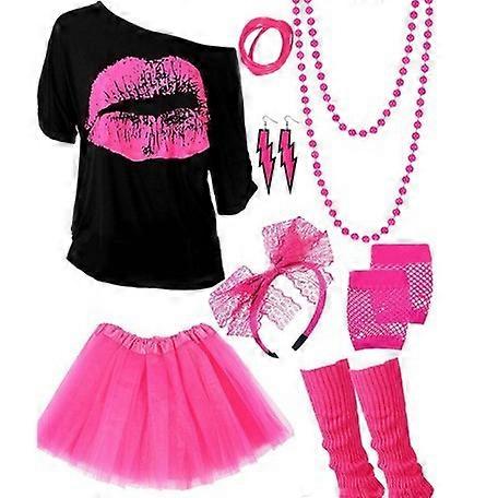 Naisten rento seksikäs off shoulder top huuliprintti t-paita, 80-luvun 90-luvun asu lyhythihainen asu