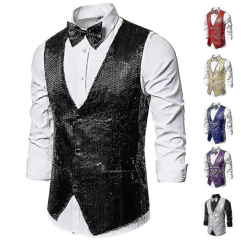 Herren Slim Fit Pailletten Weste, V-Ausschnitt Glänzendes Partykleid Weste