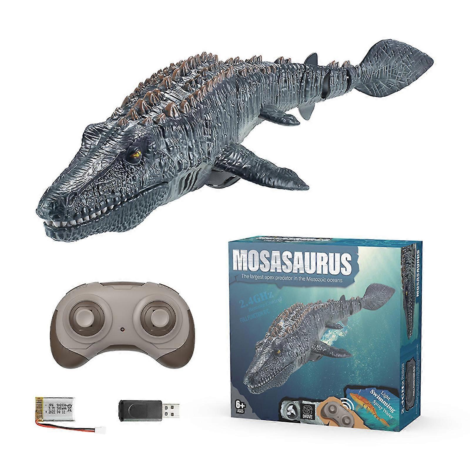 Remote Control Mosasaurus Water Pool Toys for Kids - 1:18 High Simulation Scale Dino with Light & Spray Water