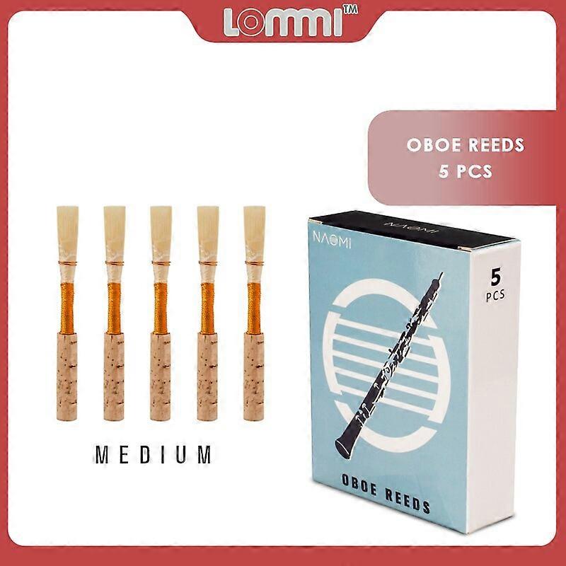 LOMMI 5pcs Oboe Reeds Handmade Bulrush Cork Base Medium Strength Woodwind Parts Accessories Individual Pack With Tube