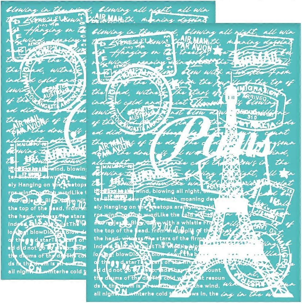 2pcs 8.6x11 Inch Self-Adhesive Silk Screen Printing Stencil Reusable Eiffel Tower Mesh Stencils Parisian Postcard French Transfer Washable Home Decor