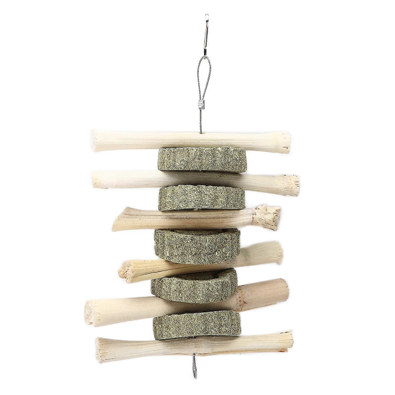 Organic Bamboo Sticks and Grass Cake Chewing Toys for Rabbits and Hamsters - Natural Dental Health Molar Toys