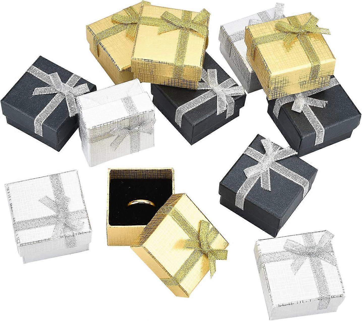 12Pcs 3 Colors Cardboard Box Ring Boxes with Bowknot Square Mixed Color 5x5x3.1cm 4pcs/color