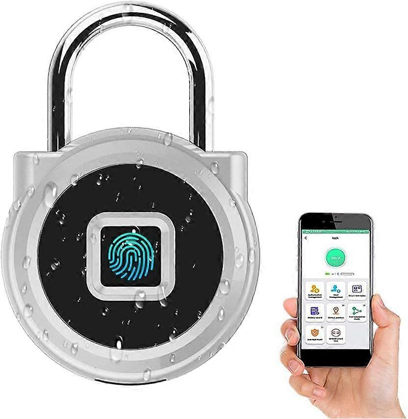 Smart Gym Locker Padlock (Silver), Fingerprint or Remote Authorized Unlock, Unlock Record, Calendar, Waterproof, Security Keyless Smart Lock for Schoo