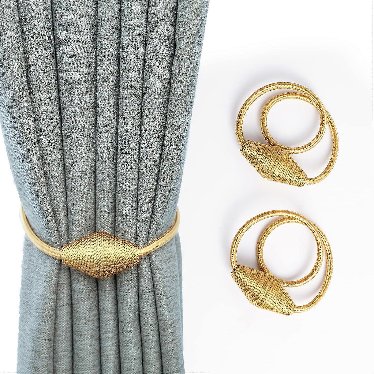 2 Pack Curtain Tiebacks, 45cm Magnetic Curtain Tiebacks Drapery Holdbacks Magnetic Knitted Loop Curtain Buckle for Home Office Window Decoration (Gold