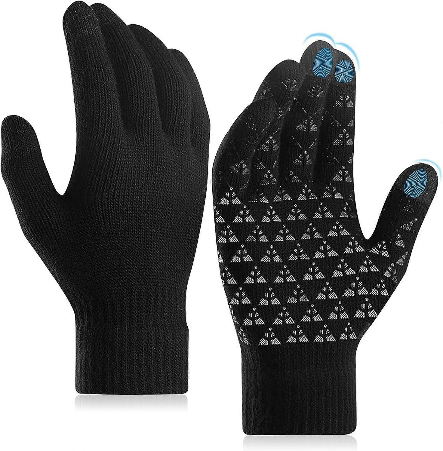 Black - 1 x winter gloves for men and women, non-slip, warm fleece lined, windproof, with elastic cuffs, suitable for outdoor use, hiking, cycling and
