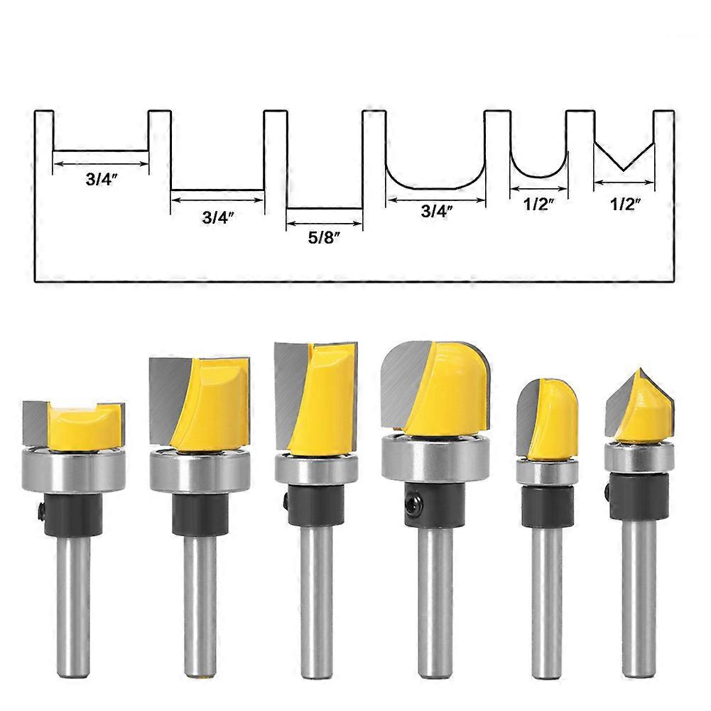 Set of 6 1/4 shank profiled slotting cutters Bearing slotting cutters V-cutters Folding cutters Woodworking milling cutters Notch cutters