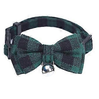 Gravata borboleta ajustável com coleira de gato com sino Puppy Tuxedo Gravata Padrão de treliça, verde escuro