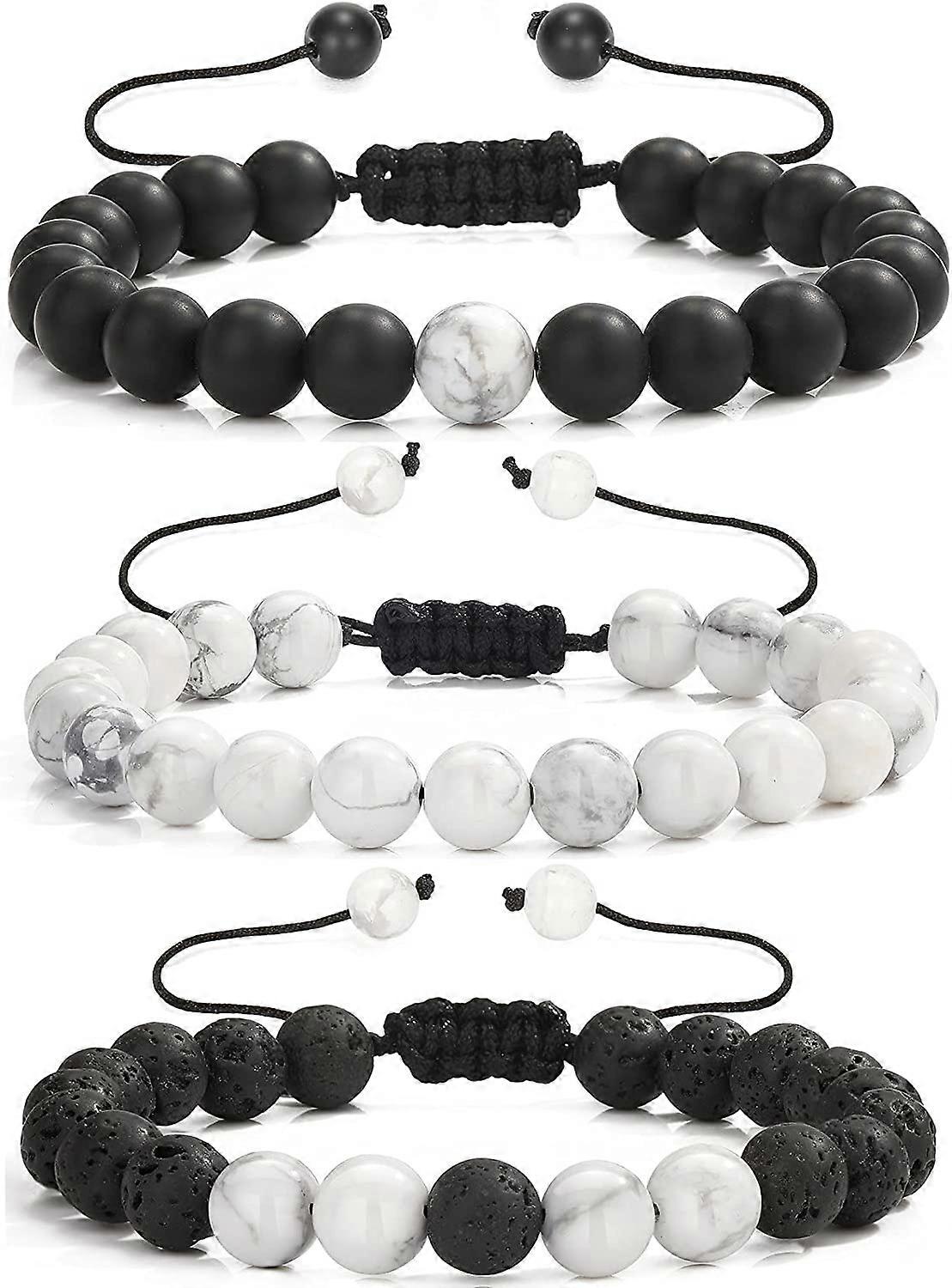 MengPa Perlen Armbänder Herren Lava Gestein Stein Perlen Angst Ätherisches Öl Vulkan Armband Set