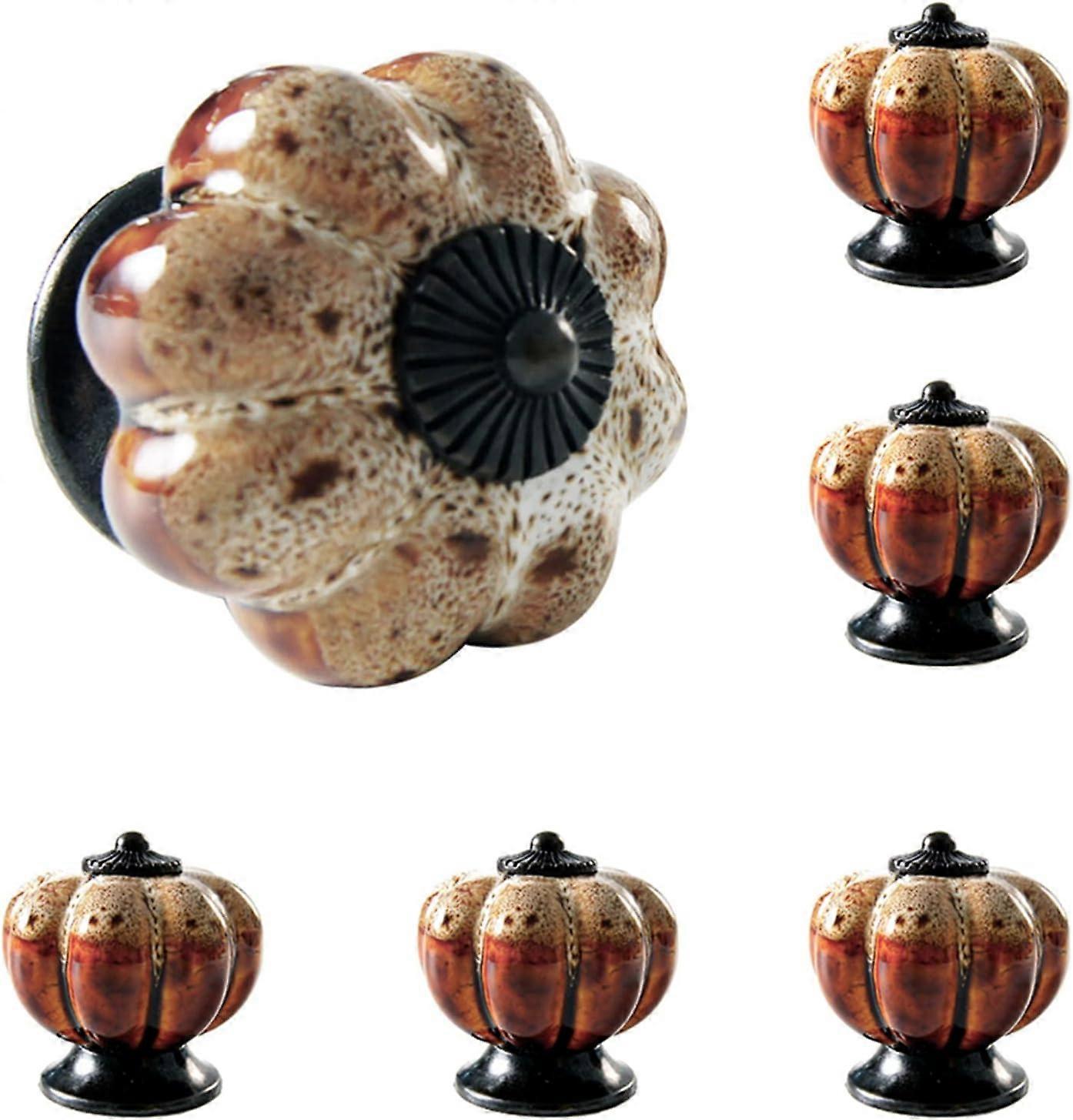 Drawer Knob Ceramic Knob Cabinet Knobs 6 Pcs Drawer Pull Glazed Ceramic Knobs with Pumpkin Shape for Decor Door Pull Handle for Vintage Cabinet