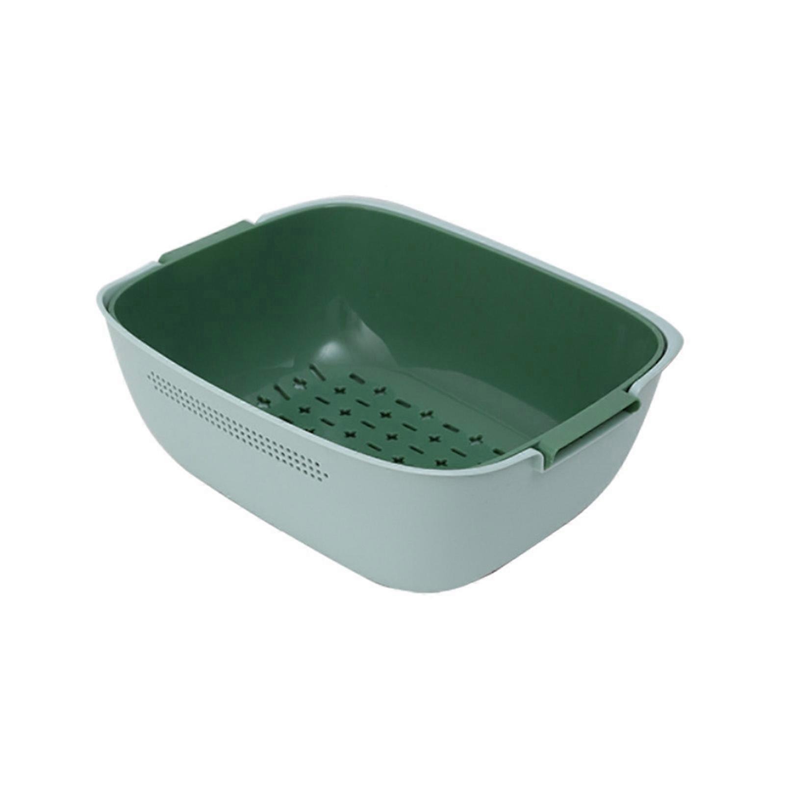 Drain Basket Easy to Clean High Capacity Thick Double Layers Small Hole Multi-use Plastic Non-slip Handle Washing Strainer Kitchen Tool