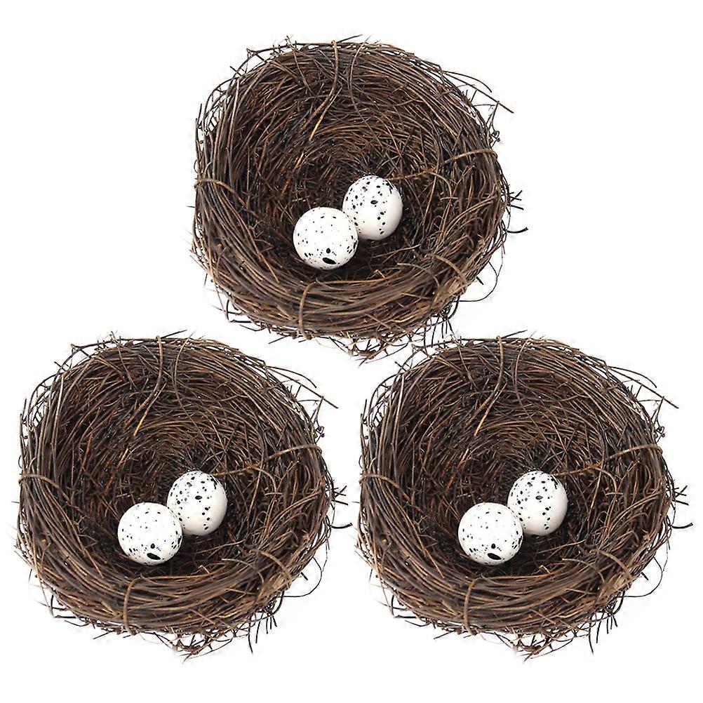 3 Sets Artificial Rattan Bird Nest Easter Eggs Nest Handmade Nest Easter Ornaments