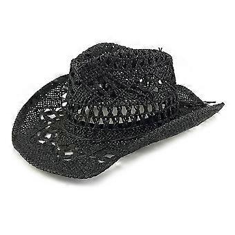 Kvinder / mand håndlavede gennemboret Cowboy Hat Bred Rand Sun Hat-sort