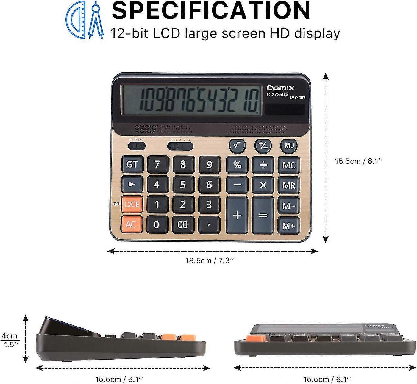 Calculator 12 Digits Lcd Display Standard Function Desk Calculators ...