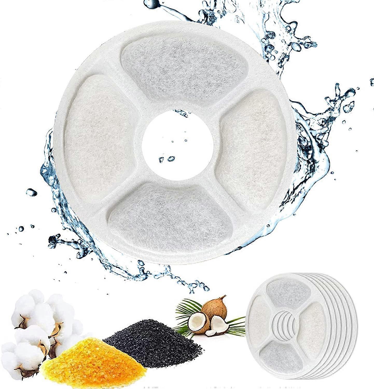QIUQIU Fountain Filter, Fountain Filter Triple Action for Cat Fountain Replacement with High-Intensity Cotton, Charcoal for Water Fountain 2-2.5L (6 P
