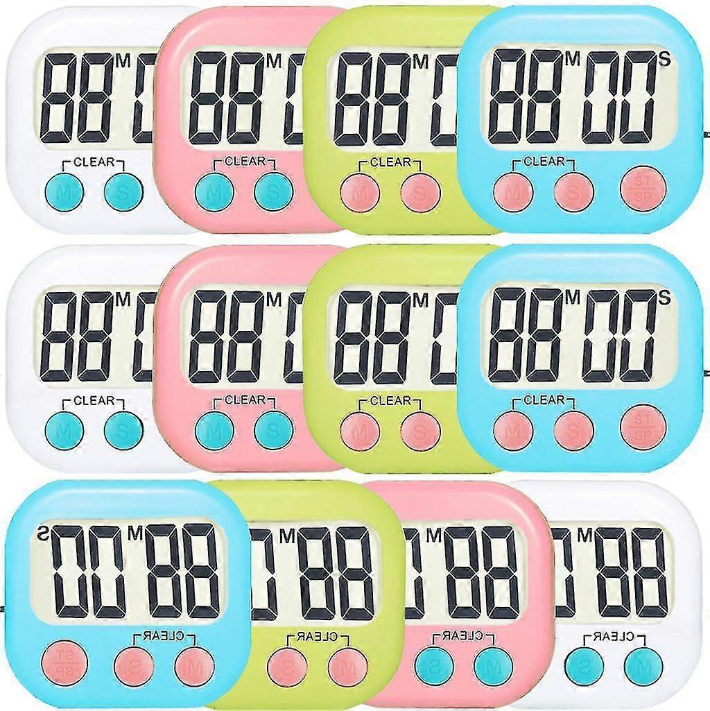 12 Pack Digital Kitchen Timer Strong Magnetic Electronic Countdown And Count Up, Loud Alarm Small Size