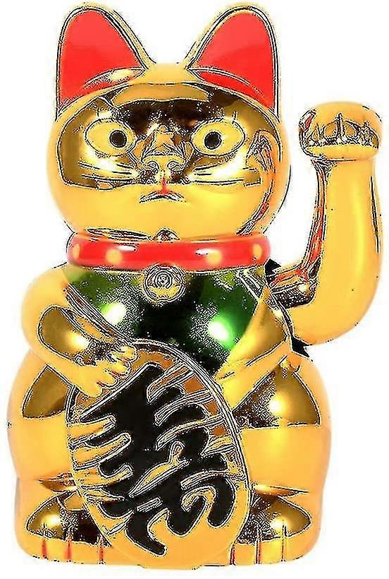 Lucky Cat, Arm Waving, Big Gold Cute Cat With Hand Waving Paw Up For Welcoming