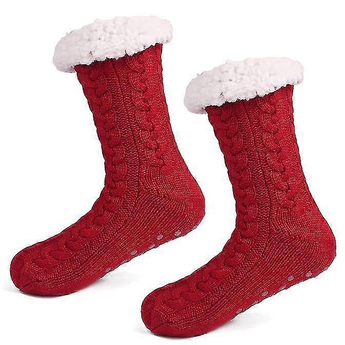 Soft Warm Cozy Fuzzy Fleece-lined With Grips Slipper Socks(3pcs)
