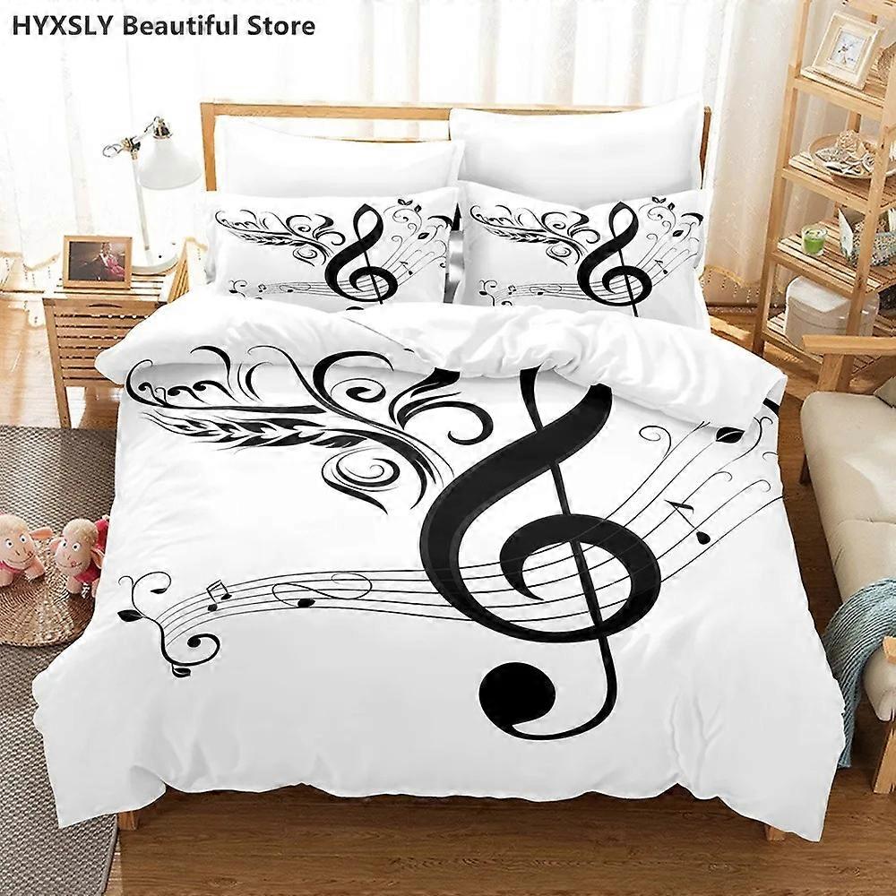 a1438 Lençóis de Cama Conjunto de Cama com Notas Musicais Preto & Branco Conjuntos de Capa de Edredom Roupas de Cama de Moda DuplaConjunto de Cama de 3 Peças (1 Capa de Edredom + 2 Travesseiros