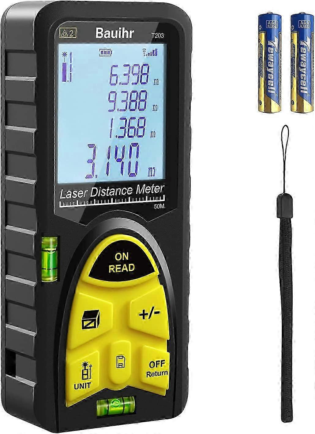 Laser Measure 50M, Laser Distance Meter 165ft, Portable Handle Digital Measure Tool with Bubble Levels, Large Backlit LCD Display and Waterproof IP54