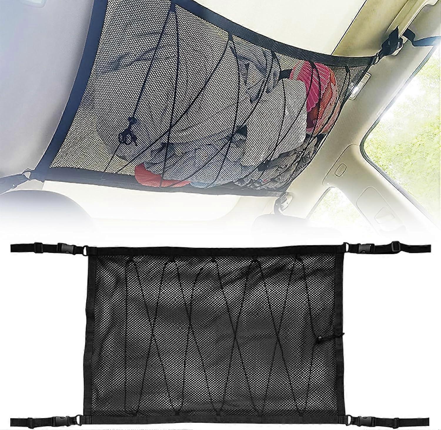 Car Cargo Net , 90 x 65cm Encrypted & thickened drawstring style, Adjustable Double-Layer Car Roof Luggage Net, for Long Road Trip Camping