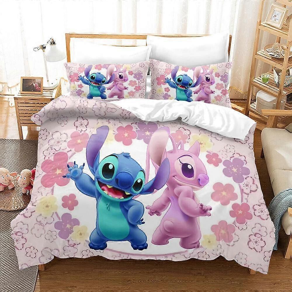 v789 Bed Sheets Lilo & Stitch Quilt Duvet Cover Set Bed Linen Bedroom Decor Double Queen3-Piece Bedding Set (1 Duvet Cover + 2 Pillow Shams) Bed Sheet