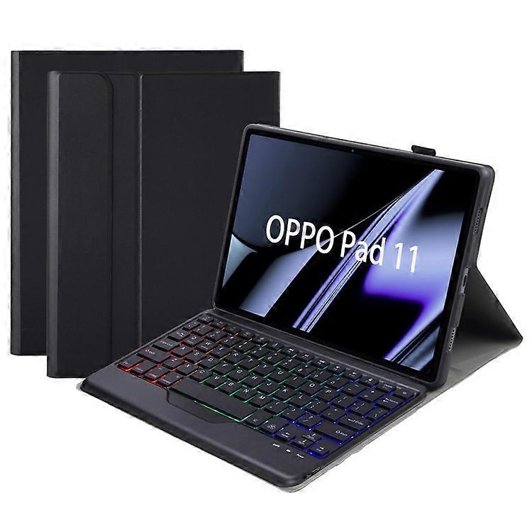 OP11-BS Compatible For Oppo Pad 11-inch Detachable Bluetooth Keyboard Case with 3-Color Backlit PU Leather+TPU Protective Cover