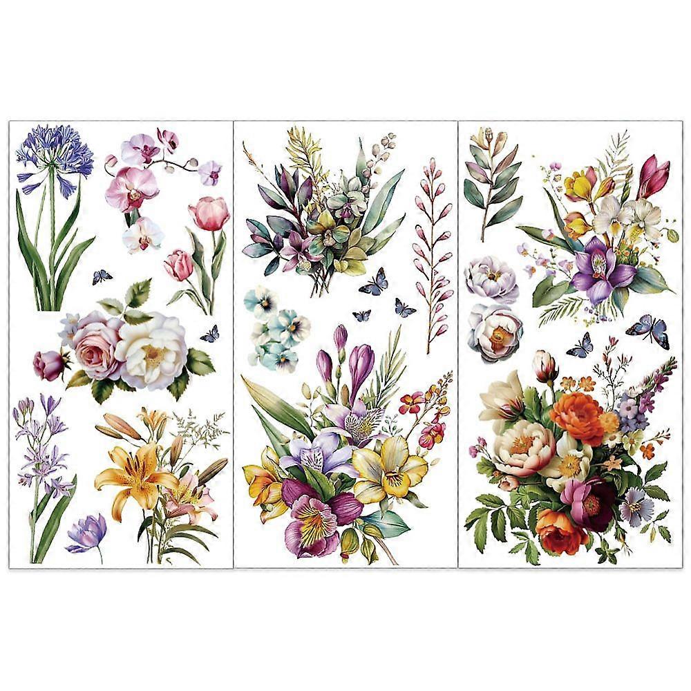3 Sheets 3 Styles PVC Waterproof Decorative Stickers Self Adhesive Decals for Furniture Decoration Flower 300x150mm 1 sheet/style