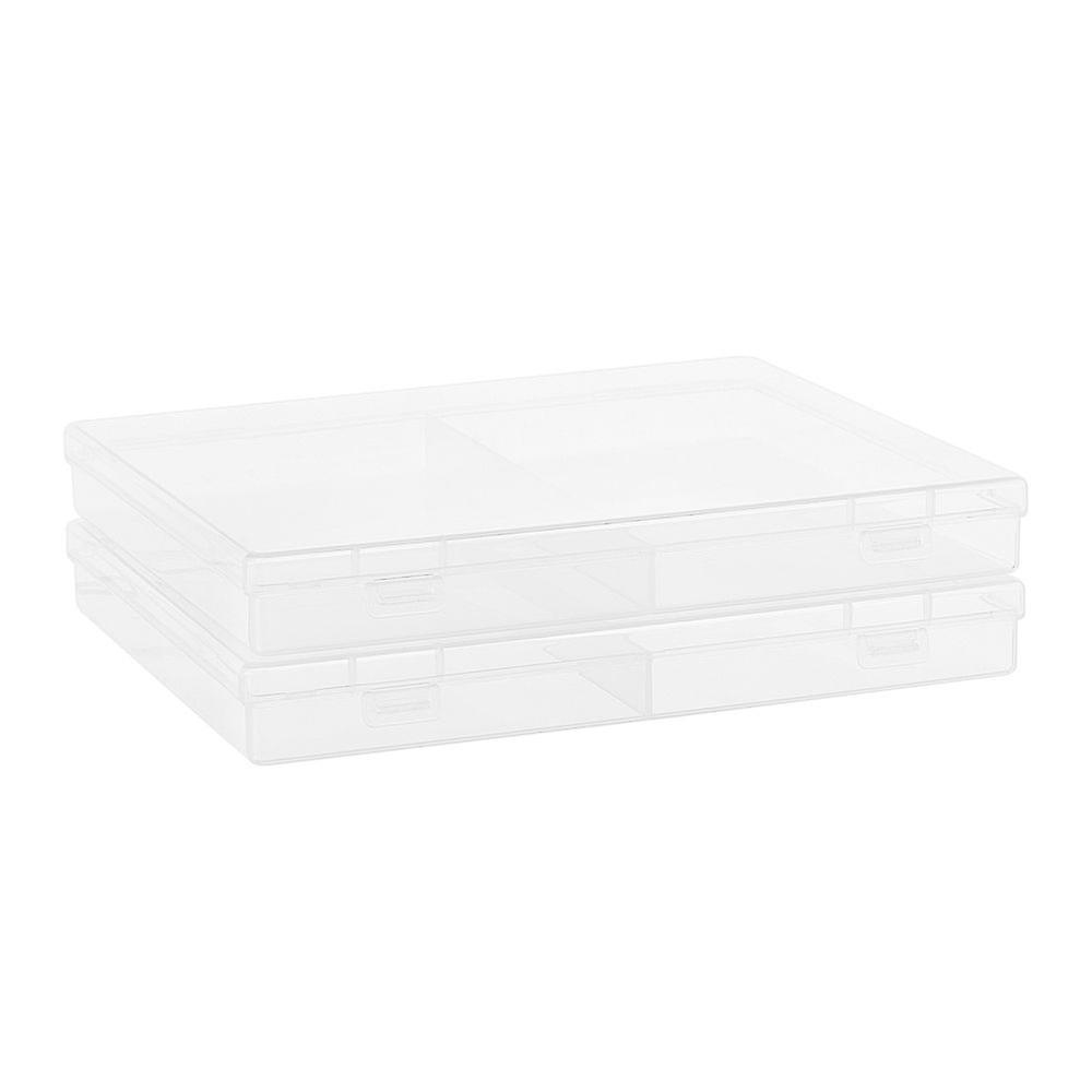 1Bag Plastic Bead Containers 2 Compartments Rectangle Clear 21.2x18.4x2.6cm Compartments: 10.6x17.6cm 2 Compartments/box 2pcs/box