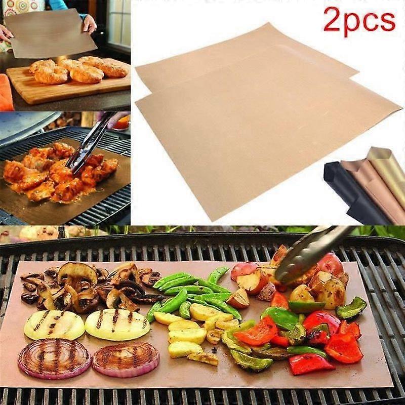 2pcs 40*33cm Reusable Non-Stick Barbecue Mat Brown